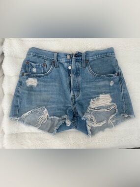 Levi’s Light Blue Distressed Denim Cutoff Shorts